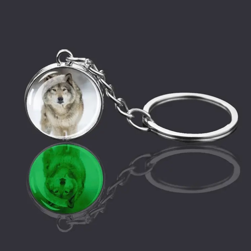 White and Gray Wolf Glass Ball Bag Charm/Keychain New in Packaging